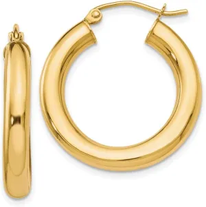 Real 10k Yellow Gold Tube Hoop Earrings - 26mm x 16mm