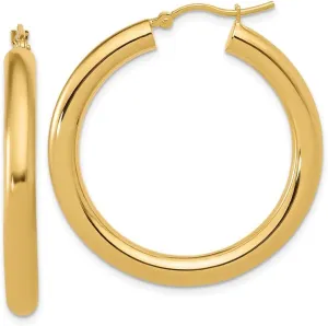 Real 10k Yellow Gold Tube Hoop Earrings - 37mm x 19mm