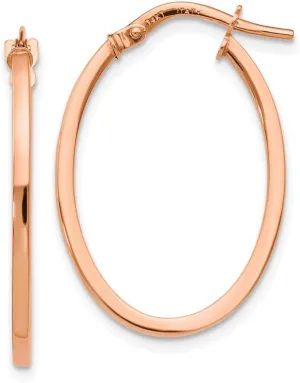 Real 14K Rose Gold Oval Tube Hoop Earrings - 27mm x 18mm