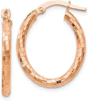 Real 14K Rose Gold Textured Oval Tube Hoop Earrings - 23mm x 19mm