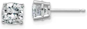 Real 14k White Gold 1.75ct. 5.50mm Cushion Colorless Moissanite Studs Earrings 5.5mm