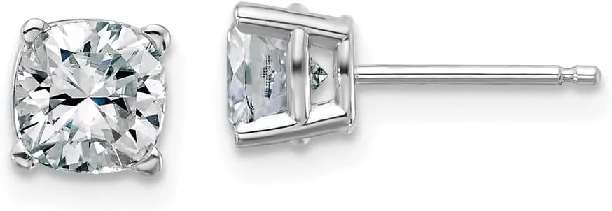 Real 14k White Gold 1.75ct. 5.50mm Cushion Colorless Moissanite Studs Earrings 5.5mm