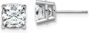 Real 14k White Gold 3.50ct. 7.00mm Cushion Colorless Moissanite Studs Earrings 7mm