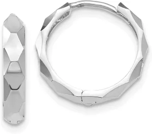Real 14k White Gold Diamond-cut Hoop Huggie Earrings 14mm