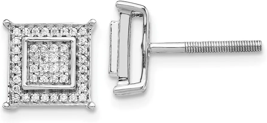 Real 14K White Gold Diamond Small Double Square Bezel Post Studs Earrings 9mm (.238 cttw.)