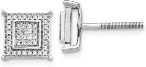 Real 14K White Gold Diamond Small Double Square Bezel Post Studs Earrings 9mm (.238 cttw.)