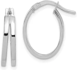 Real 14k White Gold Double Tube Hoops Earrings - 19mm x 14mm