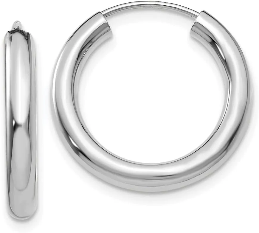 Real 14k White Gold Endless Tube Hoop Earrings 20mm