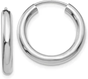 Real 14k White Gold Endless Tube Hoop Earrings 20mm