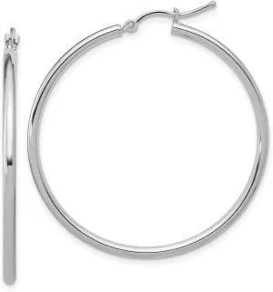 Real 14K White Gold Hinged Tube Hoop Earrings - 40mm x 39mm
