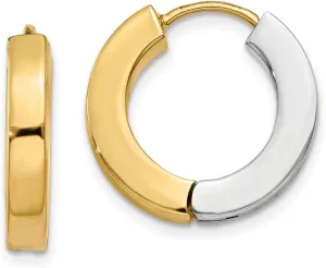 Real 14k Yellow and White Gold Two Tone Gold Hinged Tube Hoop Huggie Earrings 16mm