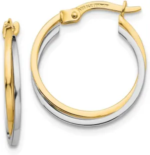 Real 14k Yellow and White Gold Two Tone Tube Hoop Earrings - 20mm x 17mm