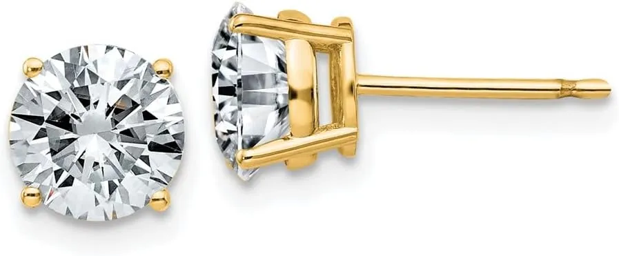 Real 14k Yellow Gold 2.00ct. 6.5mm Round Colorless Moissanite Basket Post Studs Earrings 6.5mm