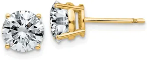 Real 14k Yellow Gold 2.00ct. 6.5mm Round Colorless Moissanite Basket Post Studs Earrings 6.5mm