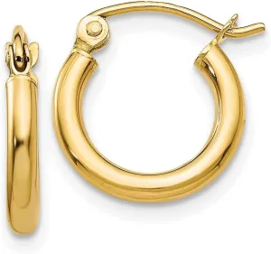 Real 14k Yellow Gold 2mm Tube Hoop Earrings - 13mm x 12mm