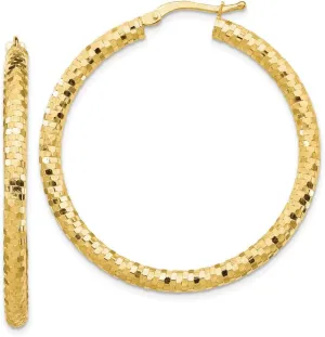 Real 14k Yellow Gold 3x30mm Diamond-cut Tube Hoop Earrings - 39mm x 30mm