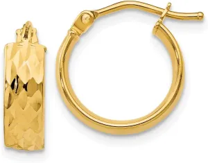 Real 14k Yellow Gold and Diamond-Cut Tube Hoop Earrings 14mm