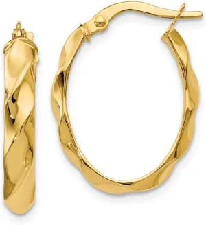 Real 14k Yellow Gold and Twisted Oval Hoop Earrings - 22mm x 17mm