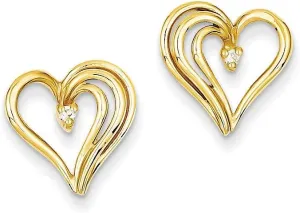 Real 14k Yellow Gold Diamond heart Studs Earring 13mm (.034 cttw.)