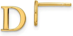Real 14k Yellow Gold Laser Initial Letter D Post Studs Earrings