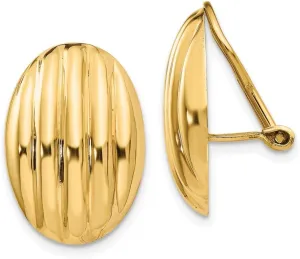Real 14k Yellow Gold Non-pierced Unique Button Post Studs Earrings - 20mm x 14mm