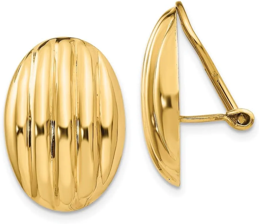 Real 14k Yellow Gold Non-pierced Unique Button Post Studs Earrings - 20mm x 14mm