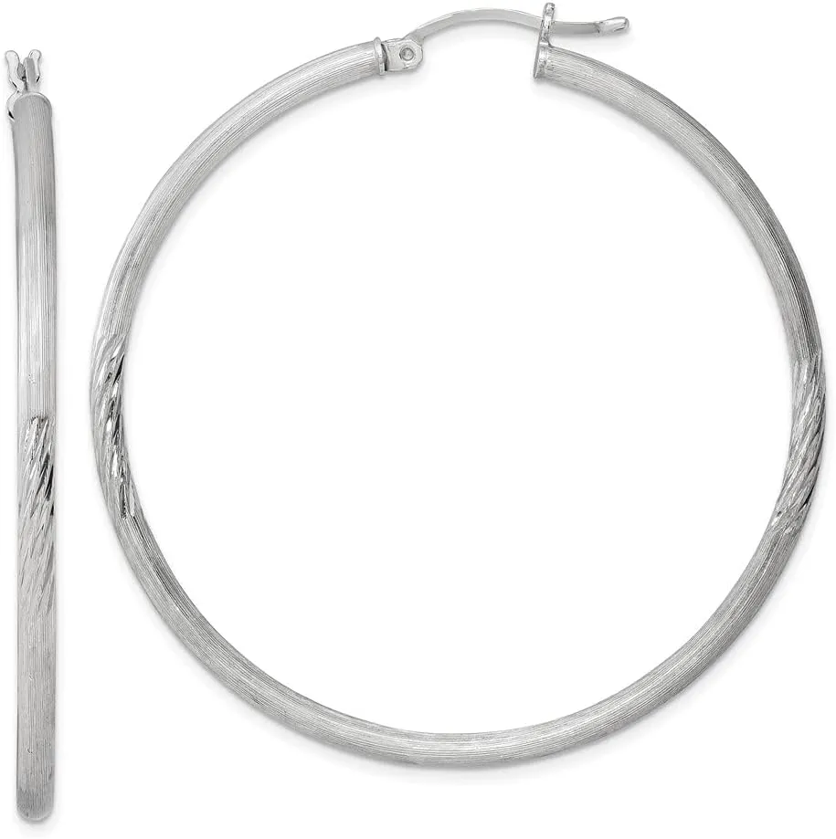 Real 925 Sterling Silver 2.5mm Diamond-Cut Hoop Brushed Matte Finish Earrings - 52mm x 50mm