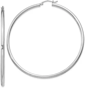 Real 925 Sterling Silver 2.5mm Round Hoop Earrings - 67mm x 65mm