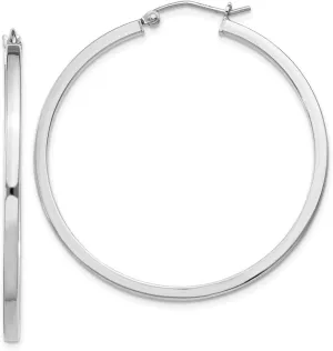 Real 925 Sterling Silver 2mm Square Tube Hoop Earrings - 41mm x 39mm