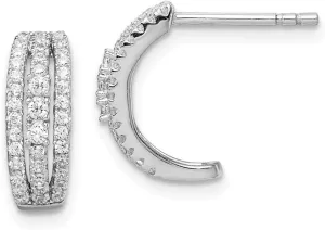 Real 925 Sterling Silver 3-Row CZ Cubic Zirconia C-Hoop Post Studs Earrings - 13mm x 8mm