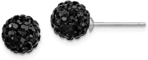 Real 925 Sterling Silver 8mm Black Czech Crystal Post Studs Earrings 8mm