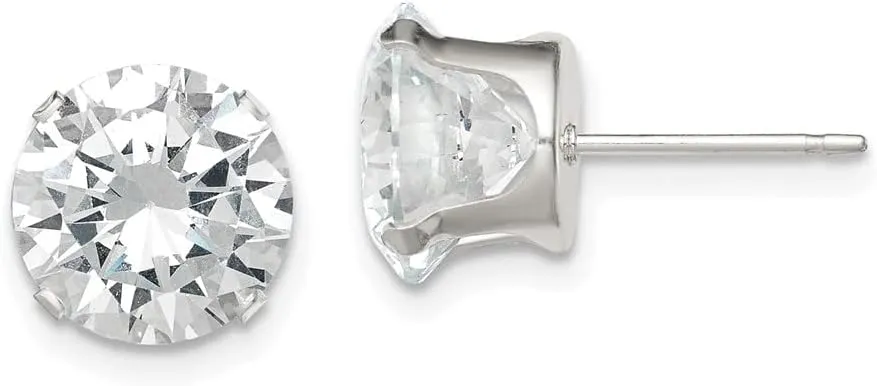 Real 925 Sterling Silver 9mm Round Snap Set CZ Cubic Zirconia Stud Earrings 9mm