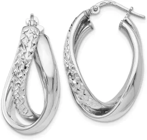 Real 925 Sterling Silver and Textured Tube Hoop Earrings - 26mm x 17mm