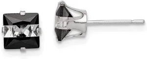 Real 925 Sterling Silver Black and White Colored CZ Cubic Zirconia 6mm Princess Cut Post Studs Earrings 6mm