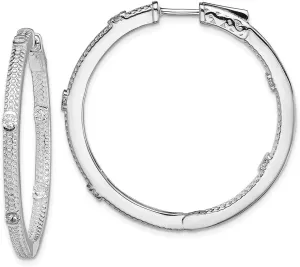 Real 925 Sterling Silver CZ Cubic Zirconia Inside-Out Round Hoop Earrings 38mm