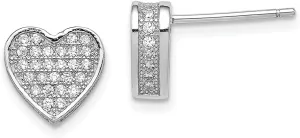 Real 925 Sterling Silver CZ Cubic Zirconia Micro Pave Heart Post Studs Earrings 9mm