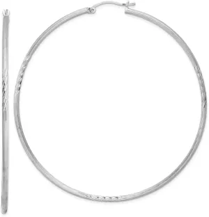 Real 925 Sterling Silver Diamond-Cut Hoop Brushed Matte Finish Earrings - 72mm x 70mm