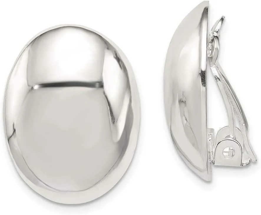 Real 925 Sterling Silver Non-Pierced Button Post Studs Earrings - 22mm x 15mm