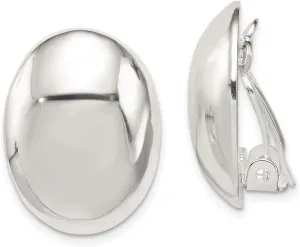 Real 925 Sterling Silver Non-Pierced Button Post Studs Earrings - 22mm x 15mm