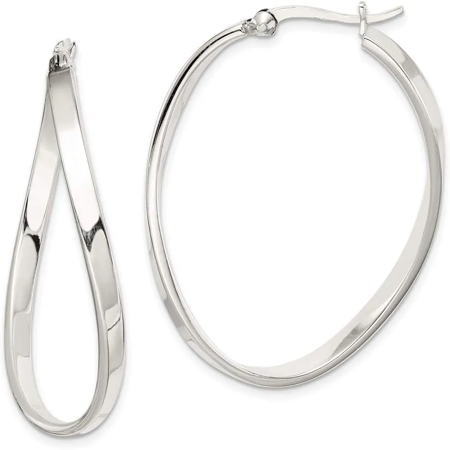 Real 925 Sterling Silver Oval Hoop Earrings - 40mm x 31mm