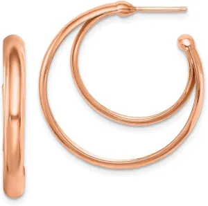 Real 925 Sterling Silver Rose Gold-plated 28x3.5 Hoop Post Earrings - 27mm x 28mm