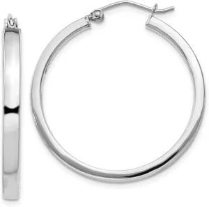 Real 925 Sterling Silver Square Tube Hoop Earrings - 32mm x 30mm