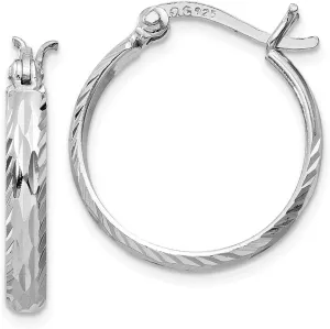 Real 925 Sterling Silver Textured Small Round Hoops Earrings 22mm