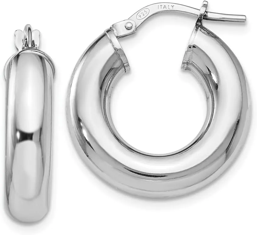 Real 925 Sterling Silver Tube Hoop Earrings - 21mm x 19mm