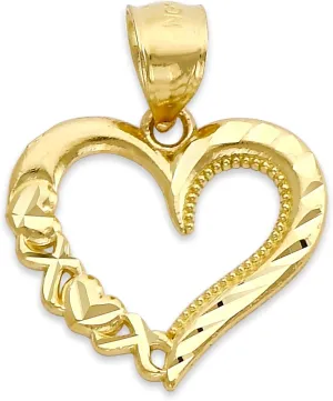 Real Solid Gold Heart Pendant in 10k or 14k, Romantic Dainty Jewelry Gifts for Her