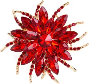 Red Brooches for Women Rhinestone Sunflower Brooch Pin Purple/Blue Flower Brooch Big Flower Brooc Marquise Wreath Brooches Jewelry