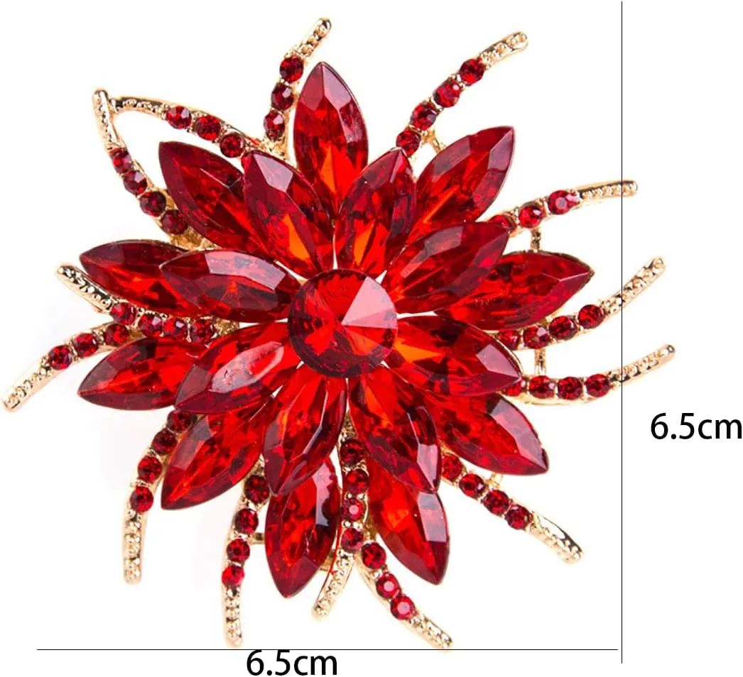 Red Brooches for Women Rhinestone Sunflower Brooch Pin Purple/Blue Flower Brooch Big Flower Brooc Marquise Wreath Brooches Jewelry