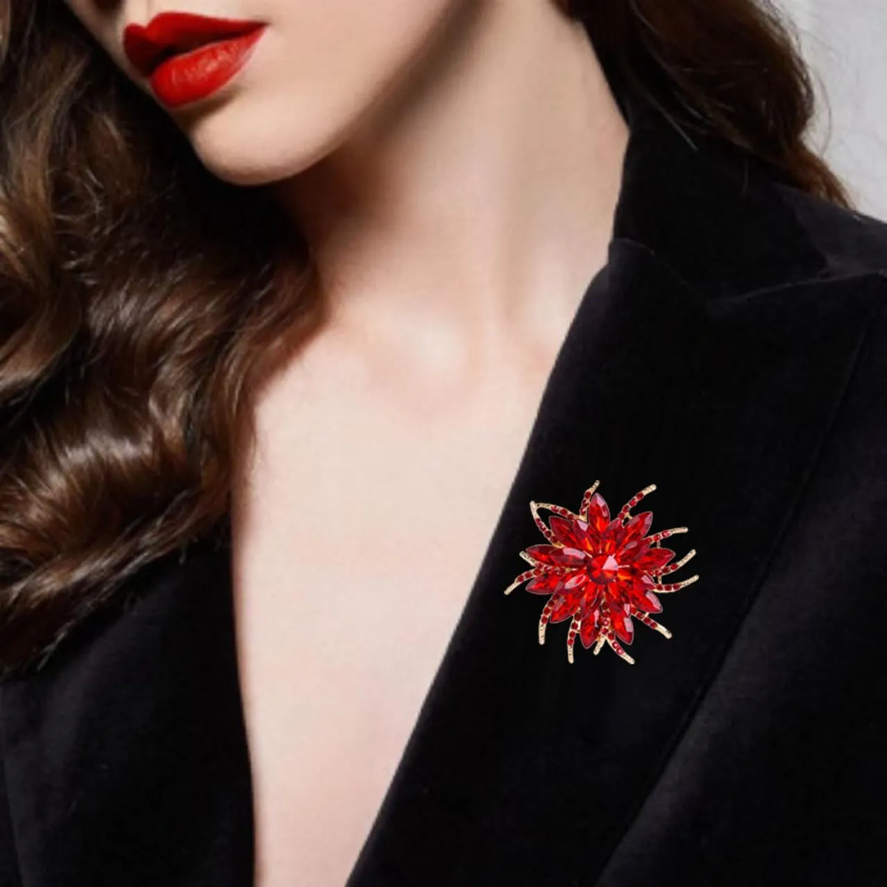 Red Brooches for Women Rhinestone Sunflower Brooch Pin Purple/Blue Flower Brooch Big Flower Brooc Marquise Wreath Brooches Jewelry
