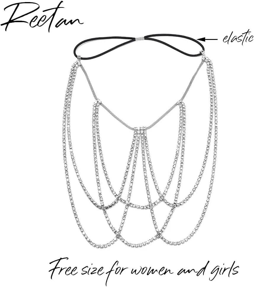 REETAN Leg Jewelry Thigh Rhinstone Body Chain for Women
