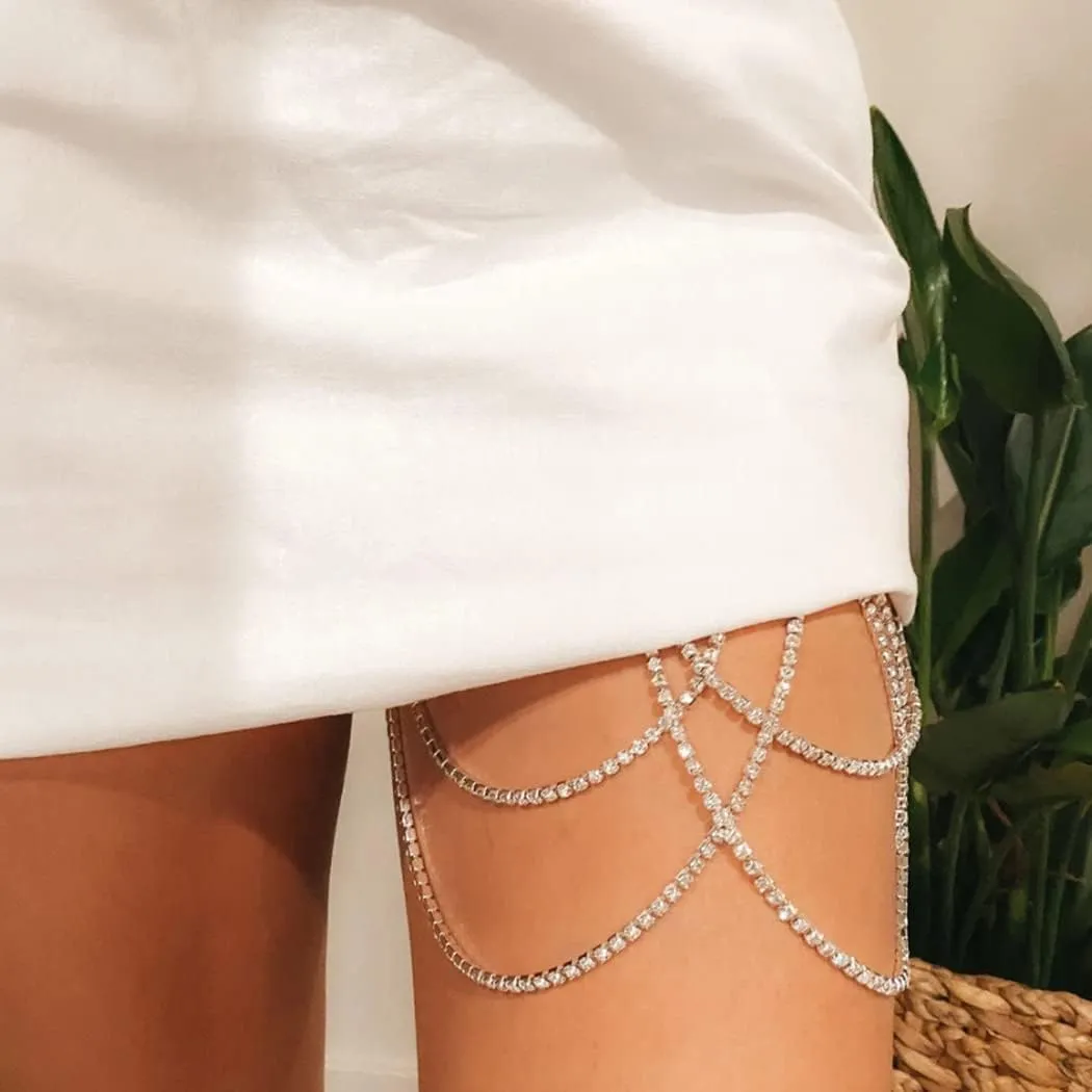 REETAN Leg Jewelry Thigh Rhinstone Body Chain for Women